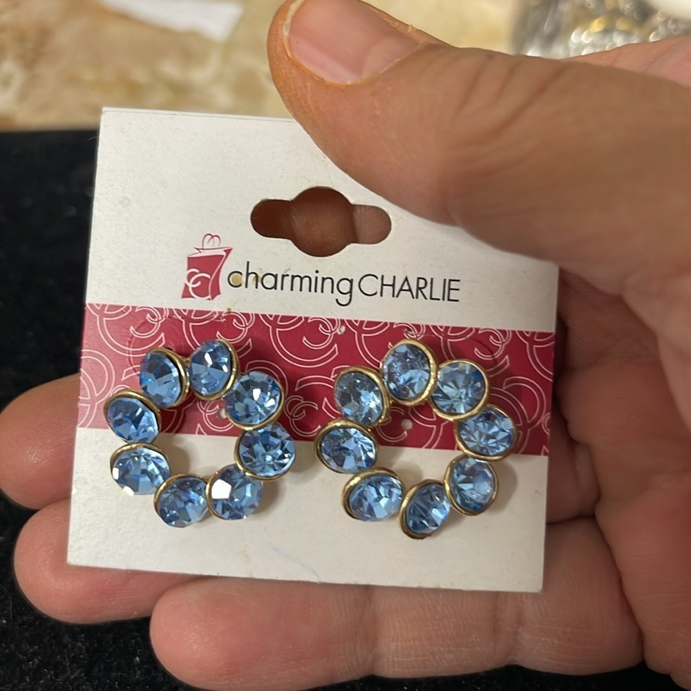 Charming Charlie Sparkling Blue Round Shaped Pierced Earrings. MA